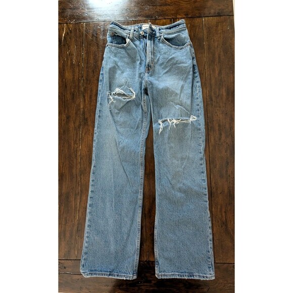 A&F The '90s Relaxed High Rise Jeans 26R Ripped Curve Love Blue Denim Y2K - Picture 1 of 12